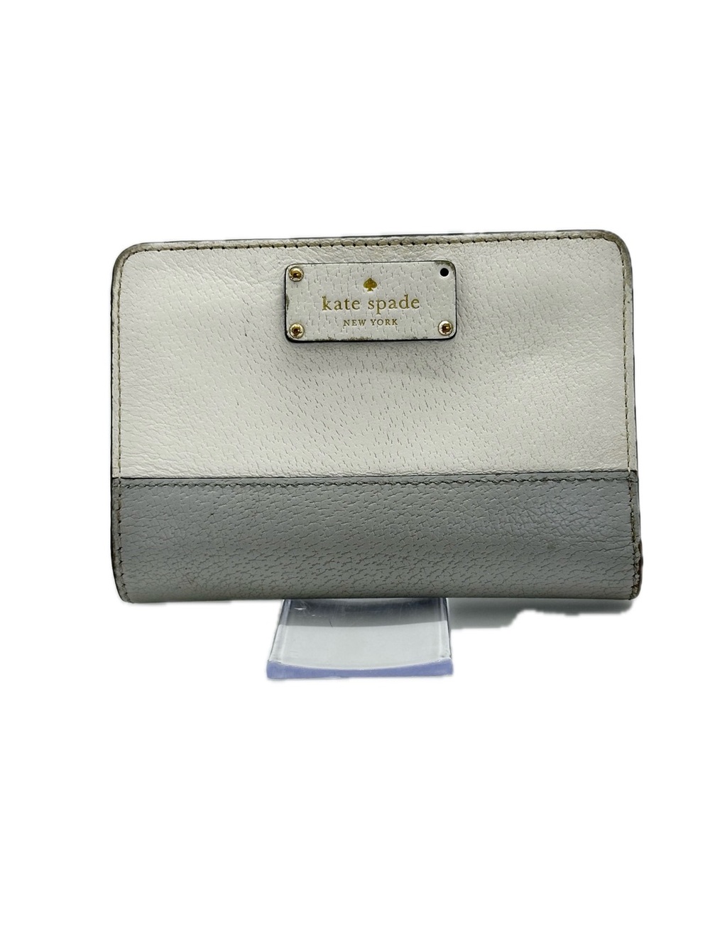 Kate Spade Leather Medium Bifold Wallet White Grey Two Tone Zip Coin Pocket